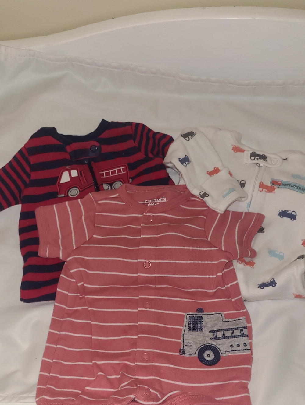 3 Piece Newborn Firetruck Sleepers And Onesie By Carter's